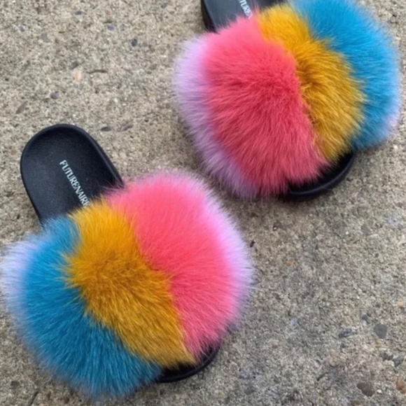 Passion Fruit Real Fur Slides sizes 9.5,10,10.5,11 - Picture 4 of 5